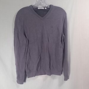 Calvin Klein Gray Italian Merino Wool V-neck Sweater Size L